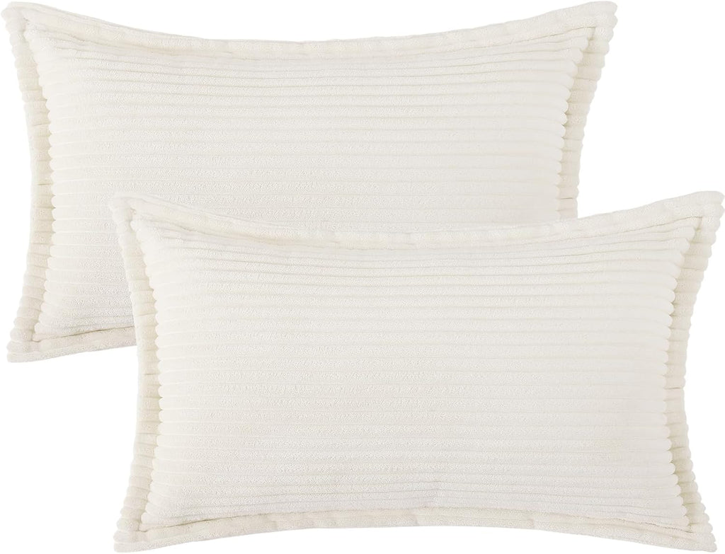 Mecatny Corduroy Summer Throw Pillow Covers 12x20 Set of 2, Neutral Decorative Soft Boho Lumbar Couch Pillow Covers with Broadside for…