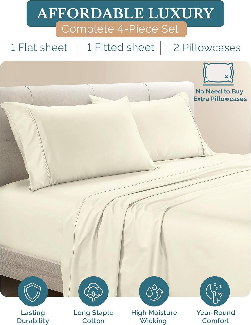 Casa Platino Twin Size Sheets, 100% Cotton 4 Piece Set with 500 Thread Count Silky Smooth Sateen Finish, Lightweight and Durable Twin Bed…