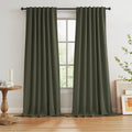 Keqiaosuocai Dark Olive Green Blackout Curtains 102 Inches Long 2 Panels Set- Faux Linen Textured Black Out Thermal Insulated Noise Reducti…