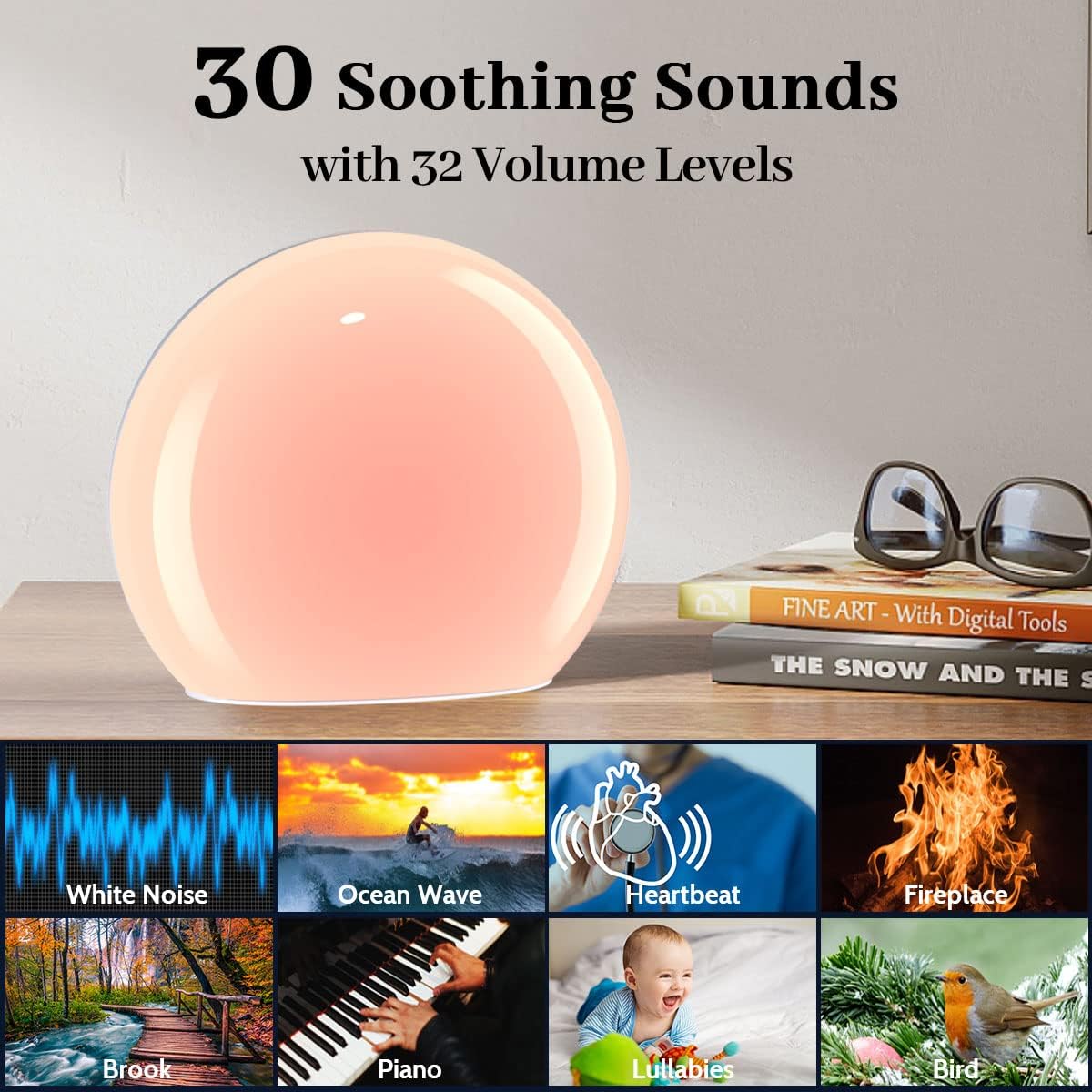 Meditation White Noise Sound Machine with 30 Soothing Sounds 12 Colors Night Light 10 Brightness Levels 32-Level Volume Control 4 Timers…