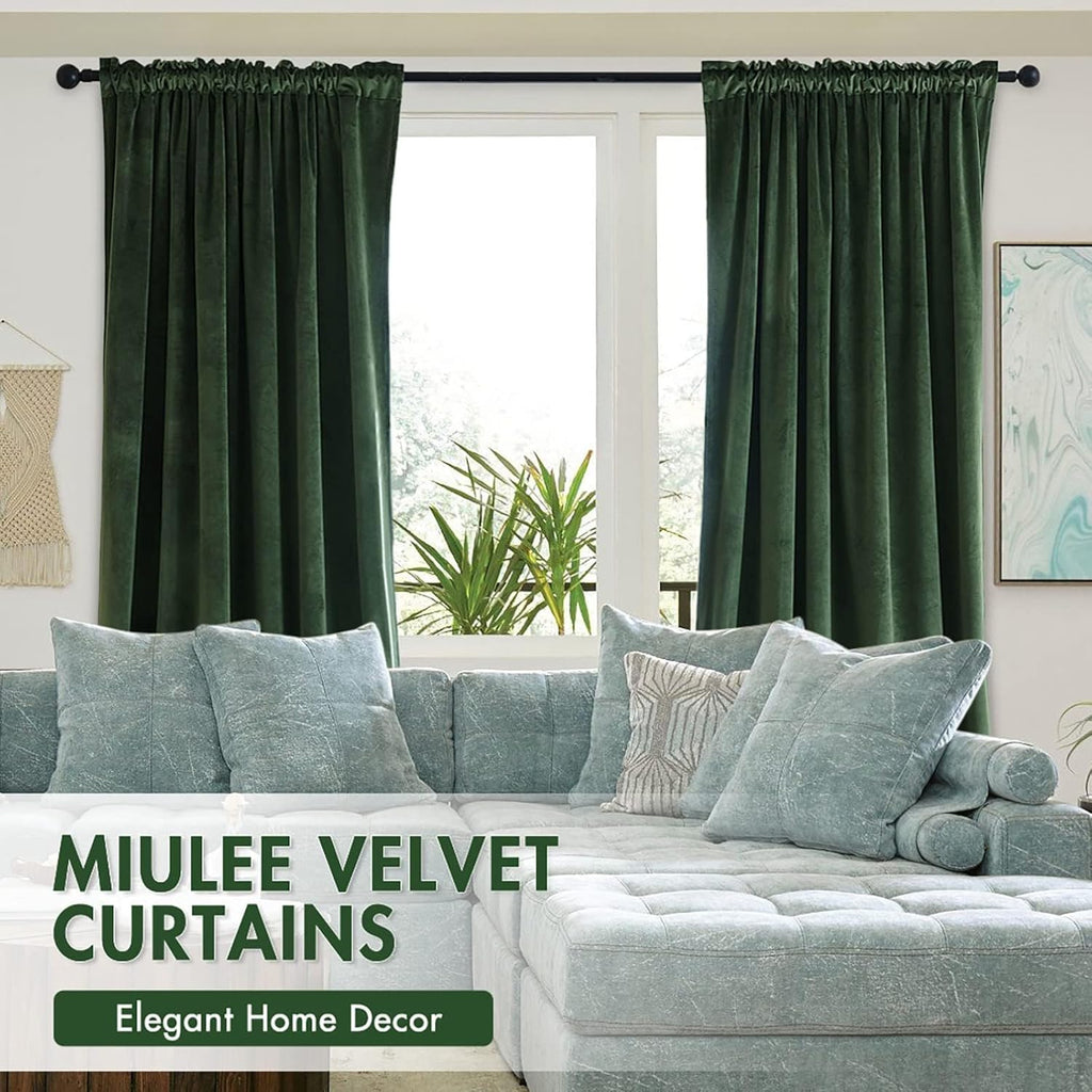 MIULEE Olive Green Velvet Curtains Thermal Insulated Blackout Curtain Drapes for Bedroom Living Room Darkening 100 Inches Long Curtains…