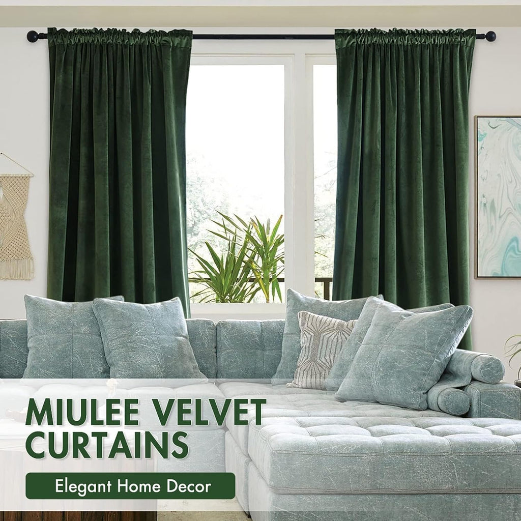 MIULEE Olive Green Velvet Curtains Thermal Insulated Blackout Curtain Drapes for Bedroom Living Room Darkening 132 Inches Long Curtains…