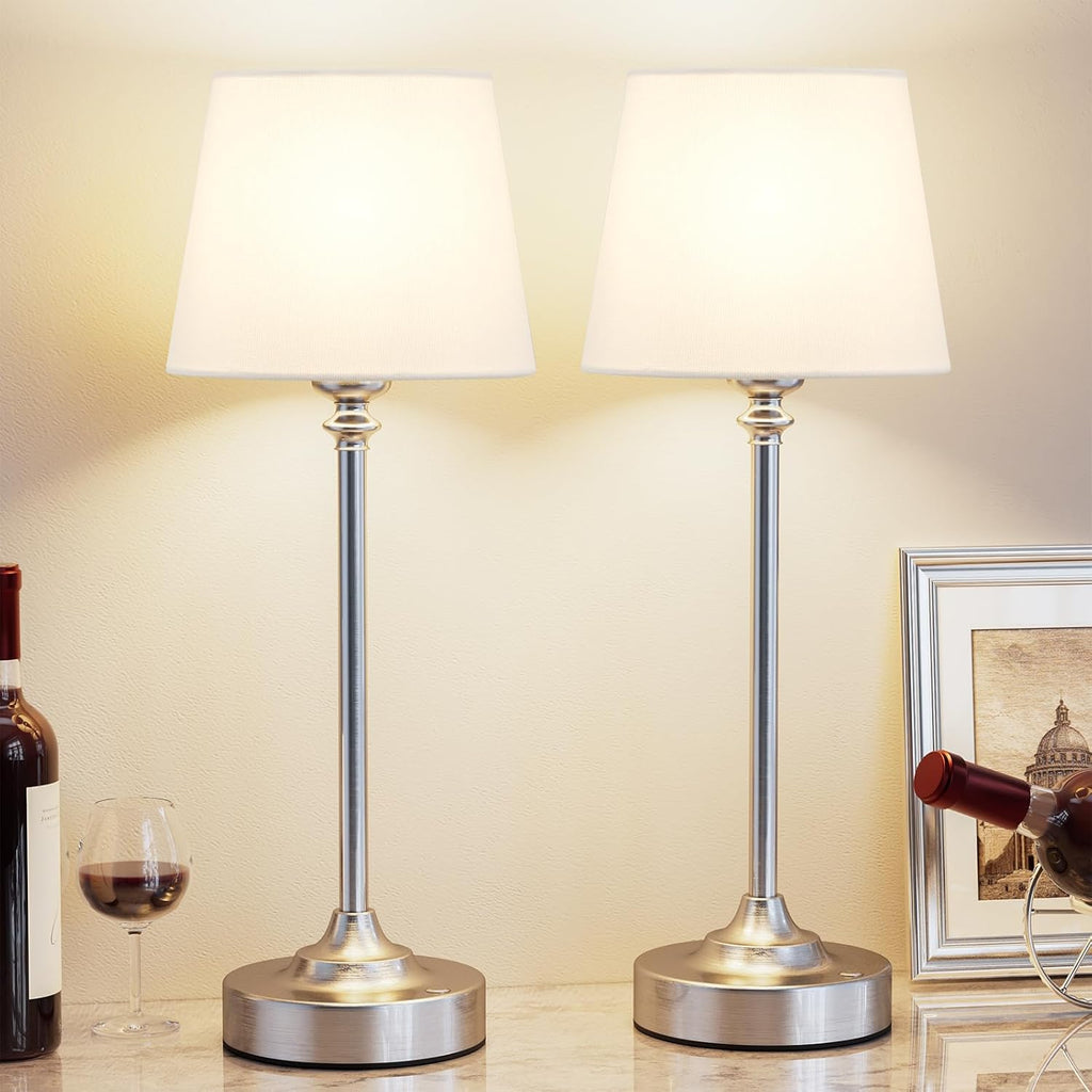 Kakanuo Cordless Table Lamps Rechargeable Set - 2 Pack Silver 4000mAH Battery Operated Lamps for Decor, 3000K Stepless Dimming Touch…