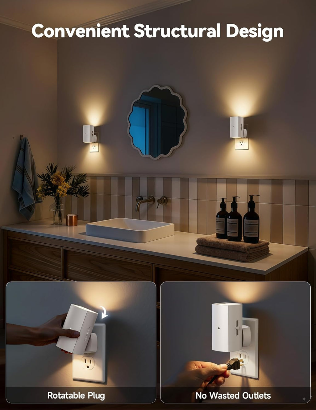 Brightown 2 Pack White Night Lights Plug into Wall, Modern Night Light with Rotating Plug, Dusk to Dawn Sensor, 0-100LM Stepless Dimming…
