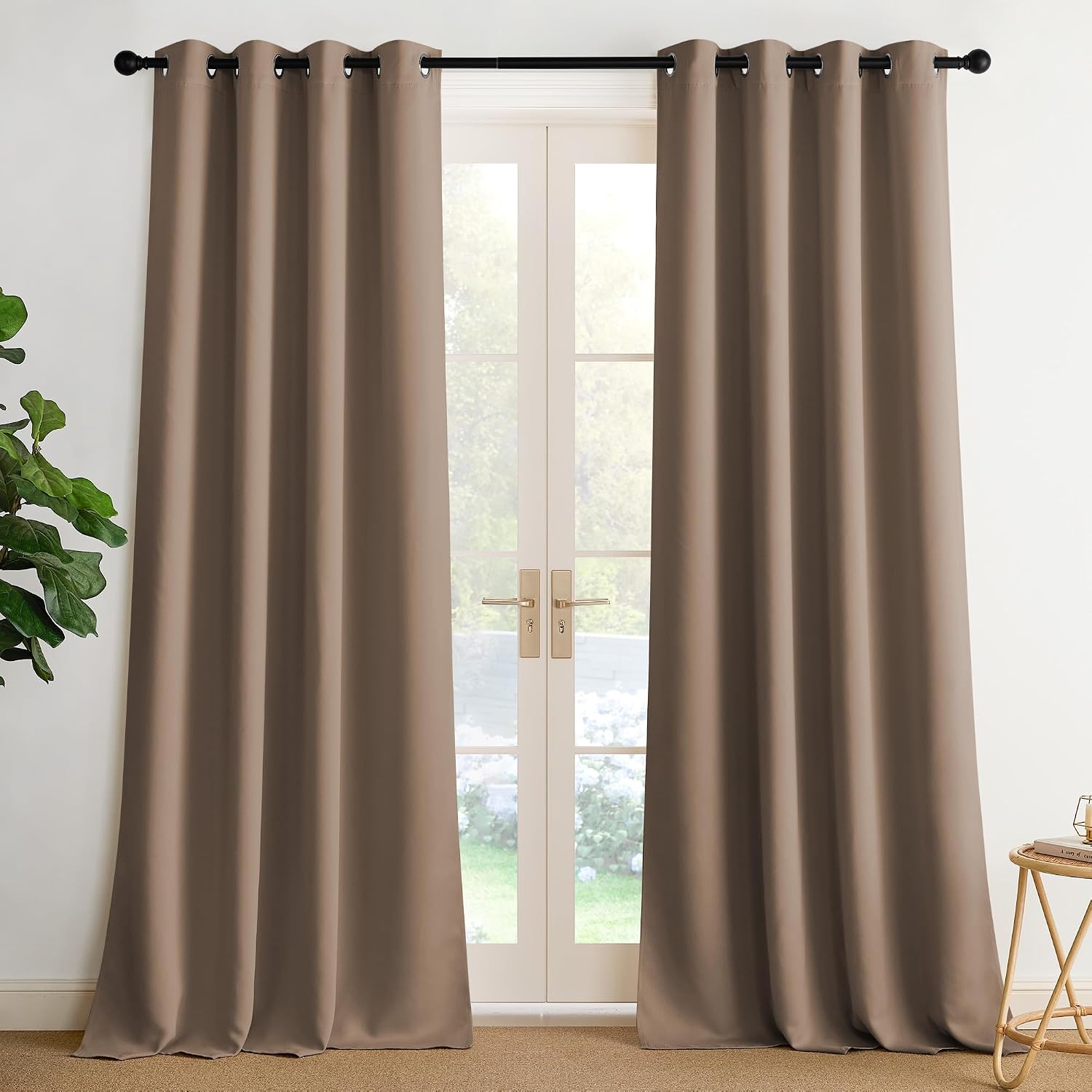 Nicetown Room Darkening Draperies Curtains Panels, 2 Panels Cappuccino W52 x L108 silver