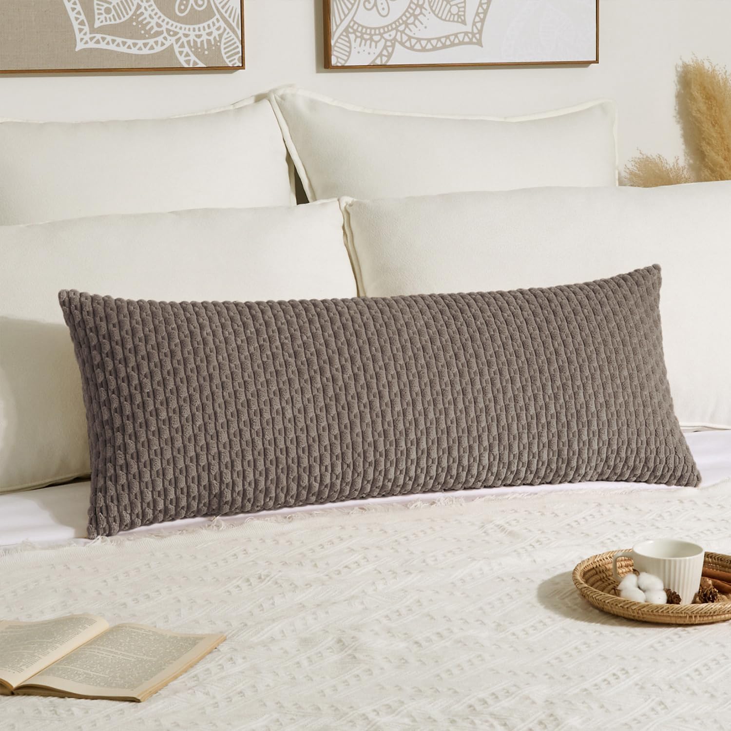 KevinTextile Kevin Textile 14x36 Inch Long Lumbar 1 Pack Boho Decorative Throw Pillow Cover Soft Striped Corduroy Rectangle Cushion Case Fa…