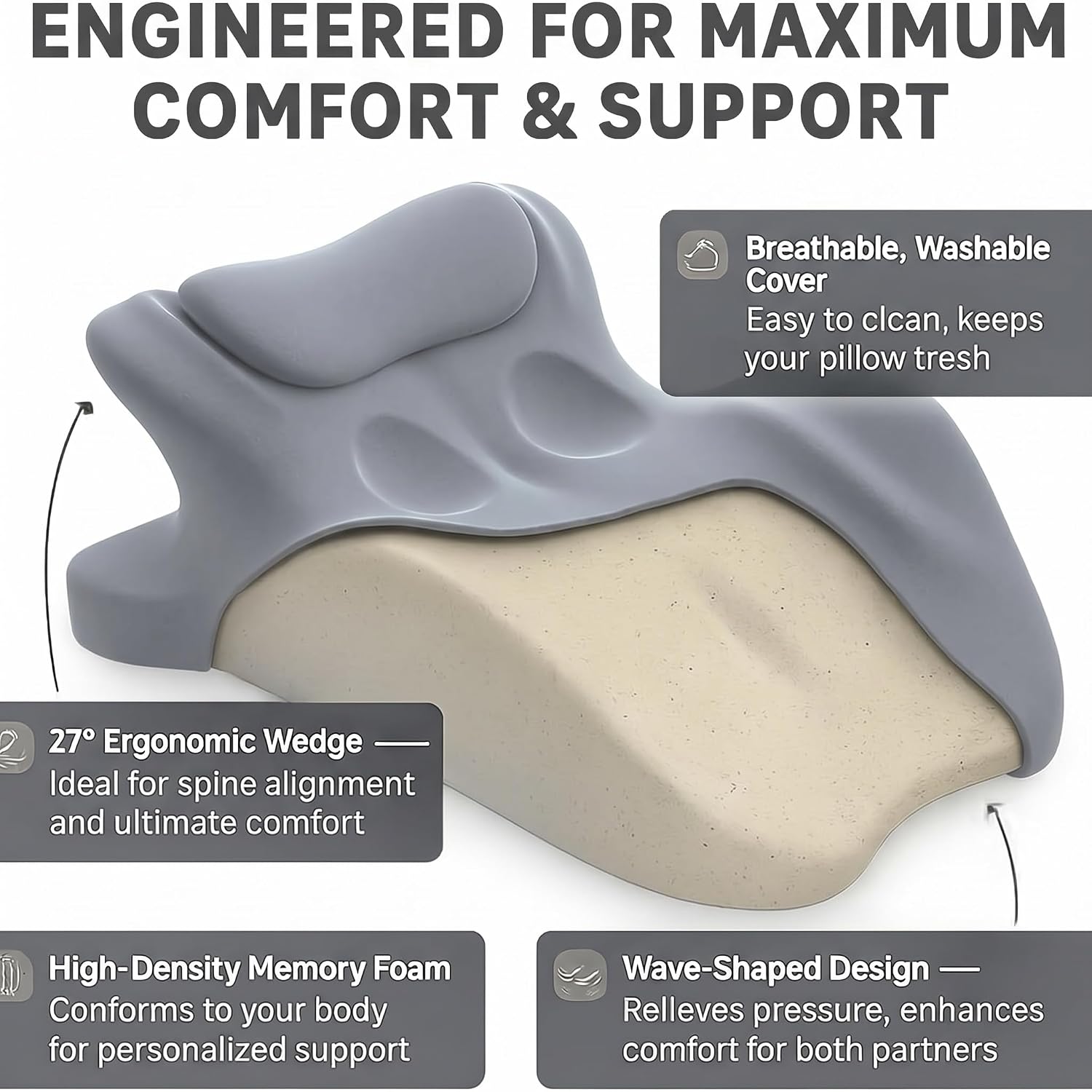 Ergonomic Prone Pillow for Stomach Lying, Multi-Angle Face Down Pillow for Reading in Bed & Phone Use, Breathable Comfortable Support…