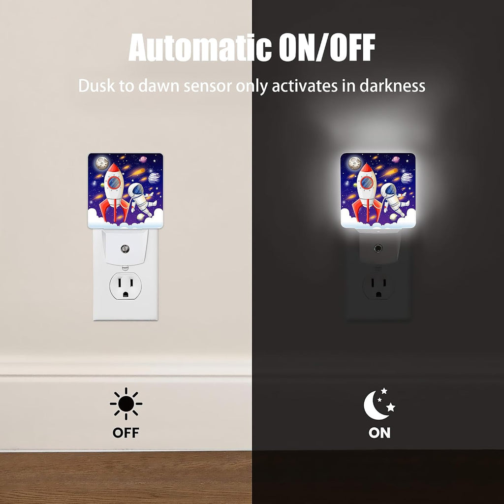 Universe Astronaut Rocket Galaxy Night Light, Dusk to Dawn Smart Sensor Nightlight for Bedroom Bathroom Kitchen Hallway Stairs Hallway…