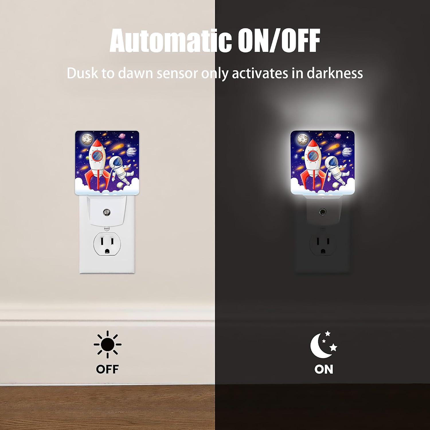 Universe Astronaut Rocket Galaxy Night Light, Dusk to Dawn Smart Sensor Nightlight for Bedroom Bathroom Kitchen Hallway Stairs Hallway…