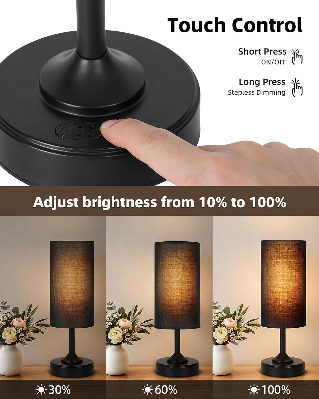 EZVALO Cordless Lamp, Ambient Light, Dimmable, 2700K, Timer, Touch Control, Portable, LED, Battery Operated, Rechargeable, Cordless, Desk…