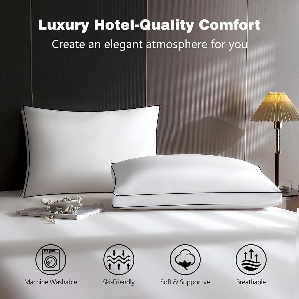 Feather Dow Pillows King Size Set of 2 Pack, Luxury Hotel Quality Bed Pillow, Soft Medium Firm Feathers Pillow For Sleeping, Down…