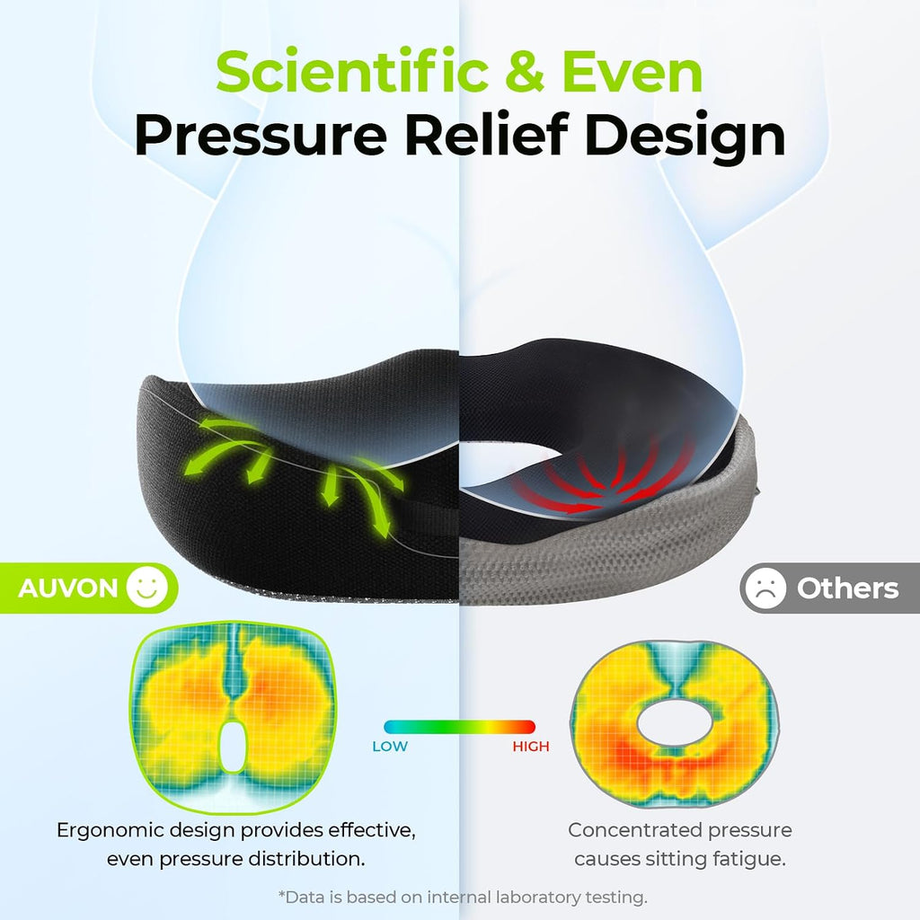 Auvon Innovative Donut Pillow Hemorrhoids Scientific Center Hole and Tailbone Cutout, Orthopedic Donut Seat Cushion for Coccyx, Sciatica, P…