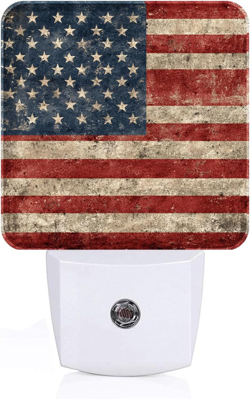 American Flag Night Light, Plug Into Wall for Boys Girls Bedroom Decorative Square Night Light Lamp 0.5w Sleep Friendly