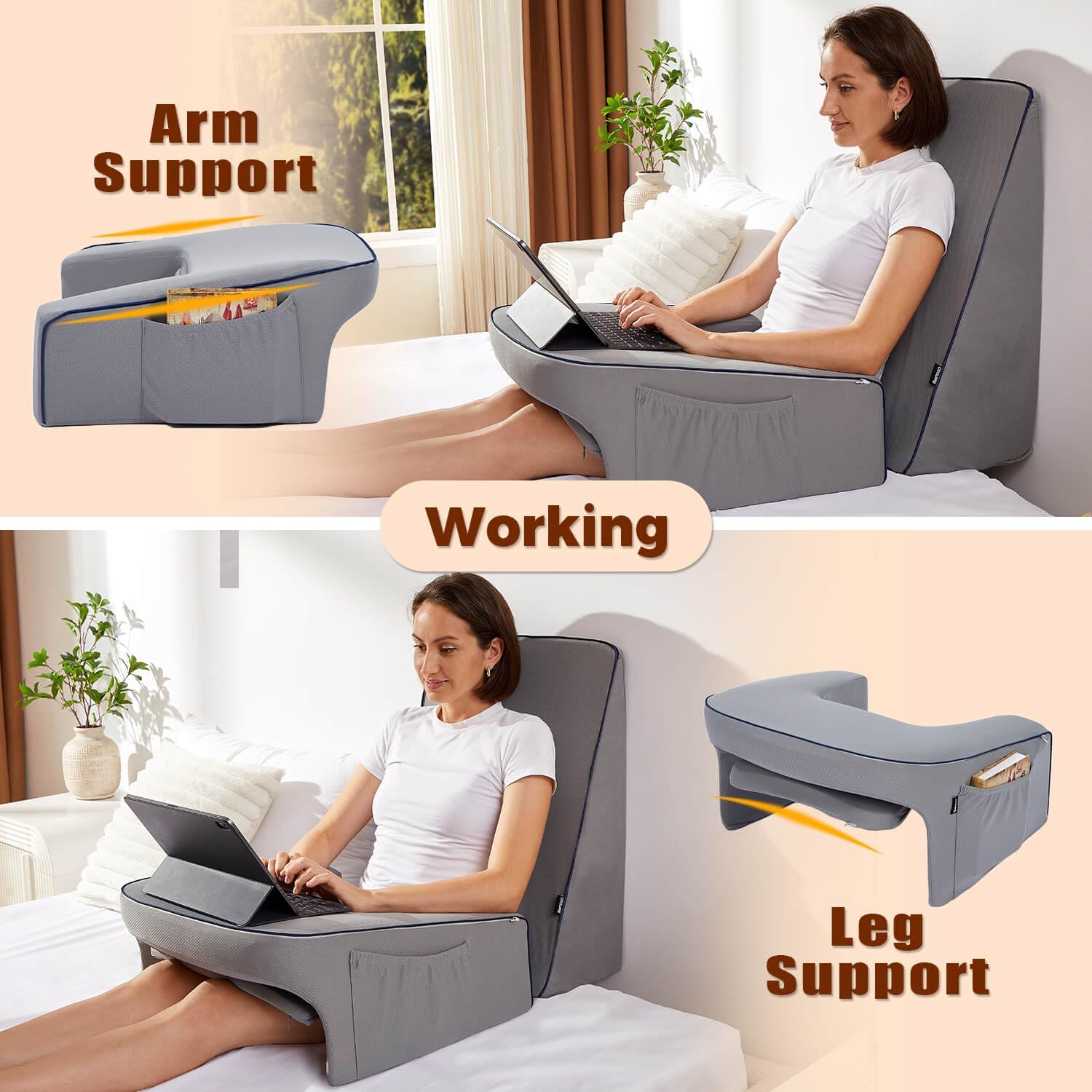 cooloo8 Reading Pillow for Bed, Gaming Pillow for Lap, Petite Adults, Teens Arm Rest Pillow, Memory Foam Lap Desk Pillow for Reading, Worki…