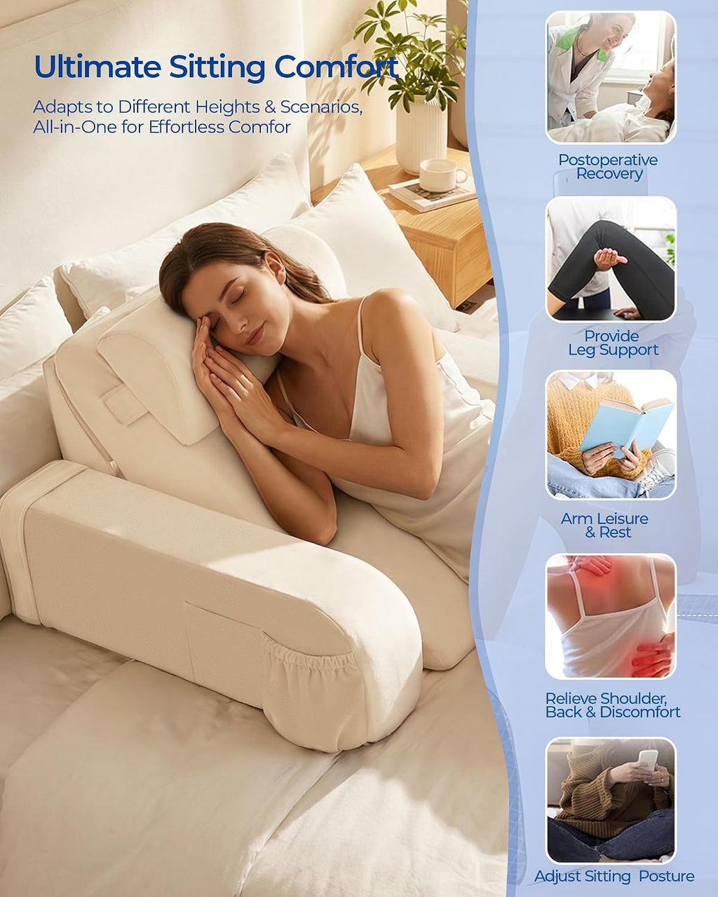 Kayfia Reading Pillow with 30-90° Stepless Adjustable Angle & Height, 2 in 1 Back Wedge Pillow for Bed Sitting up, Backrest Pillow for…