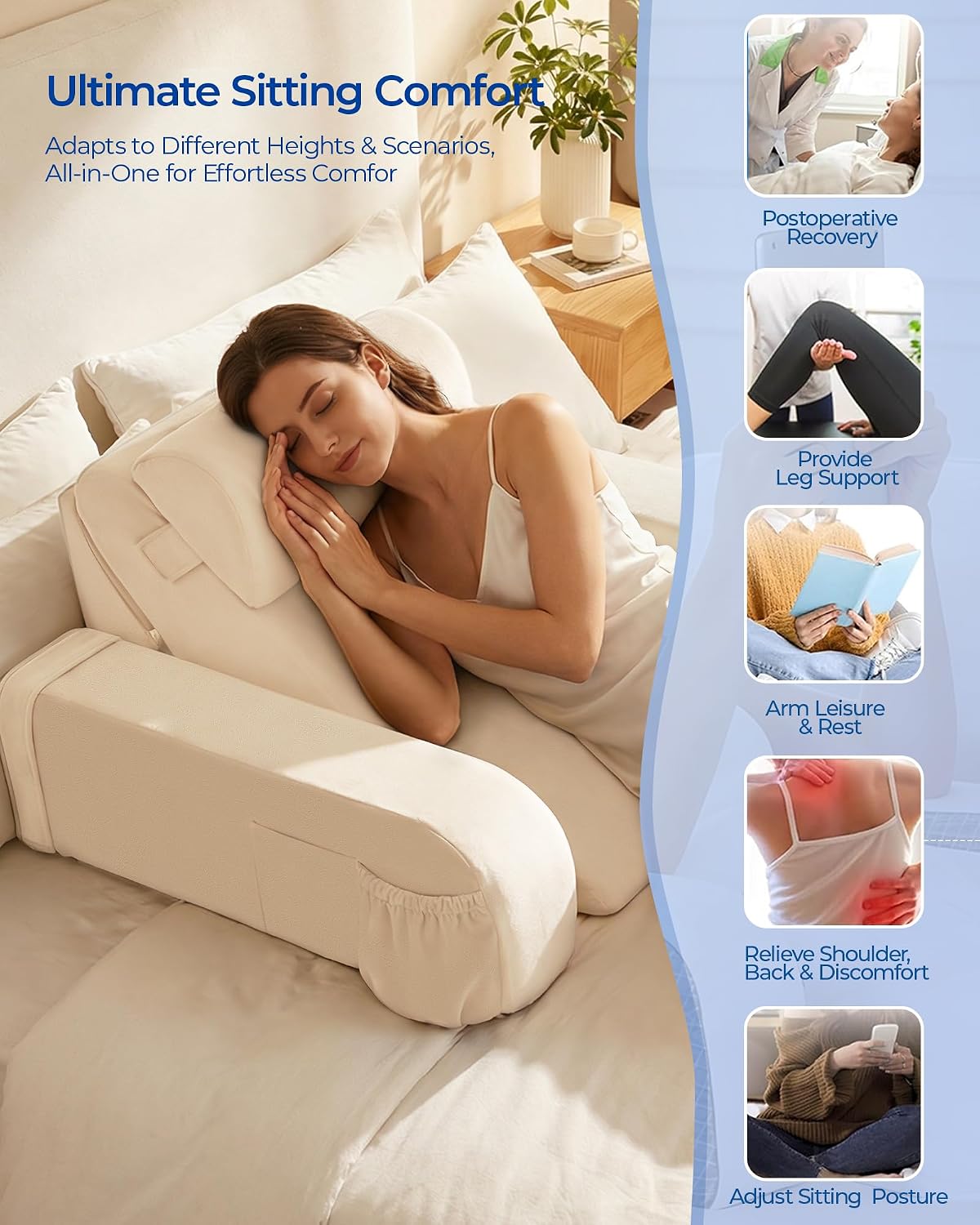 Kayfia Reading Pillow with 30-90° Stepless Adjustable Angle & Height, 2 in 1 Back Wedge Pillow for Bed Sitting up, Backrest Pillow for…