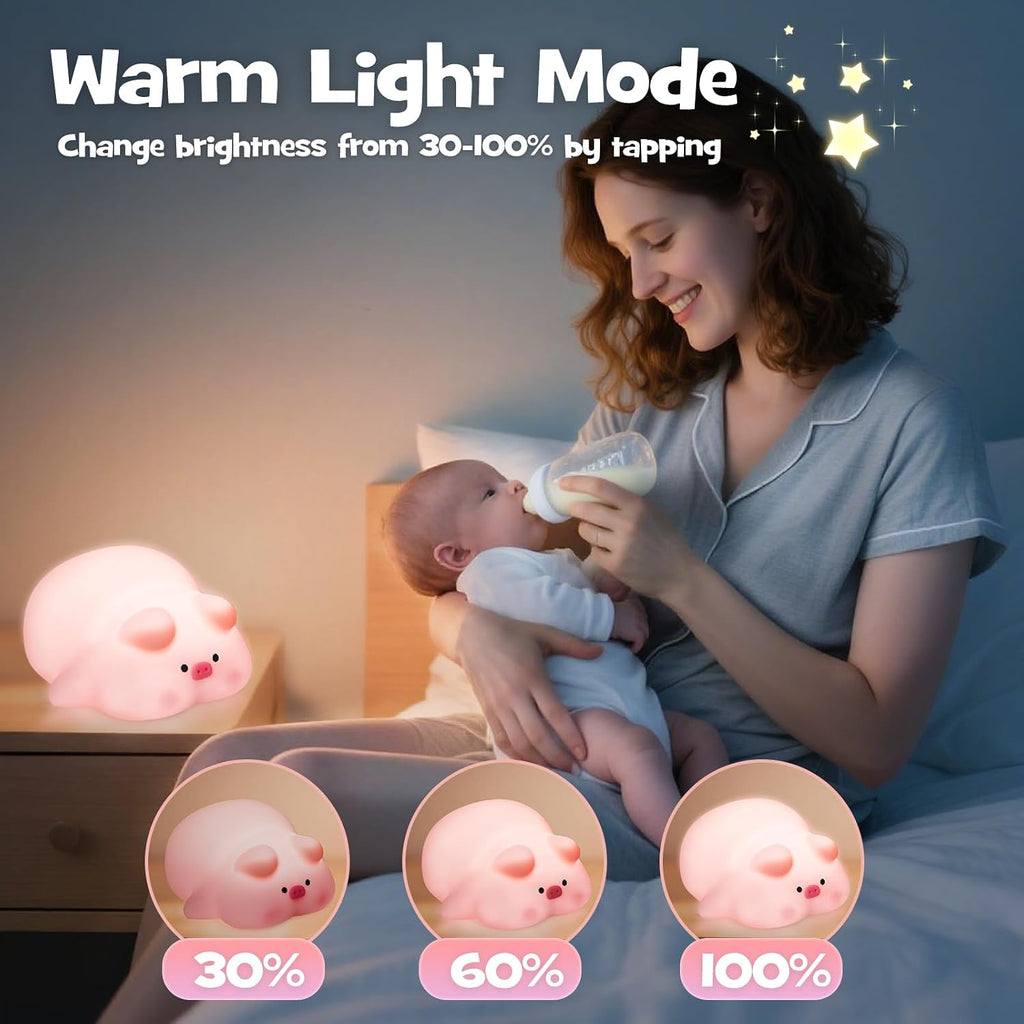 Squishy Pig Night Light 3 Brightness Adjustable Cute Lying Flat Piggy Light with Timer Nursery Breastfeeding Nightlight Rechargeable…