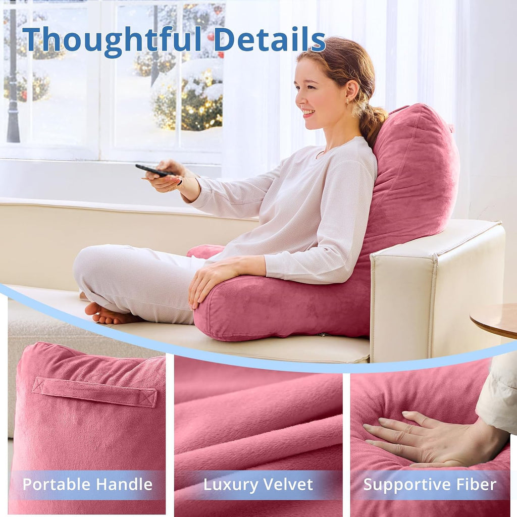 Sasttie 25-inch Reading Pillows for Sitting in Bed Adult, Jumbo Velvet Back Pillow Bed Sitting Up, XL High Back-Rest Support Cushion for…