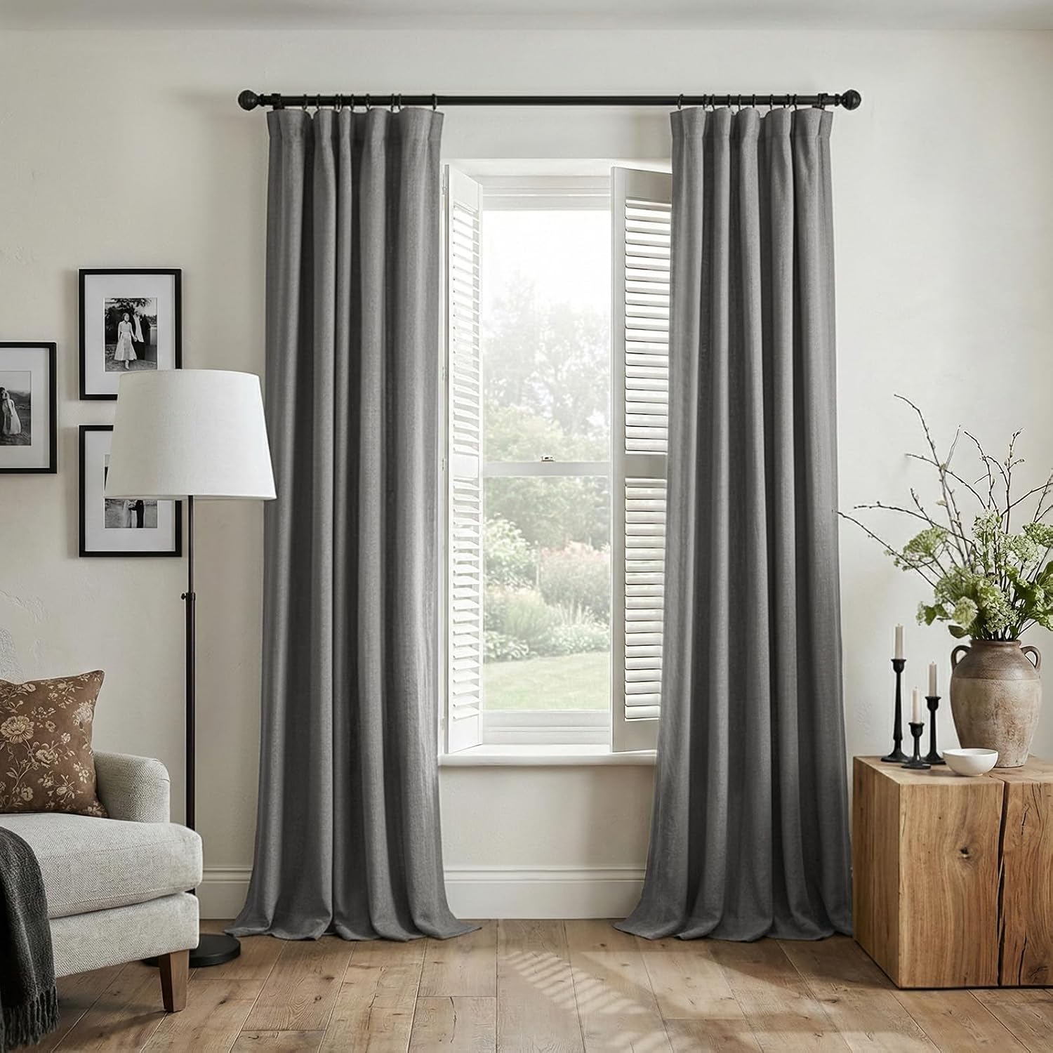 INOVADAY 100% Blackout Curtains for Bedroom, Black Out Curtains 80 Inch Long, Clip Rings Linen Blackout Drapes, Thermal Insulated Room…