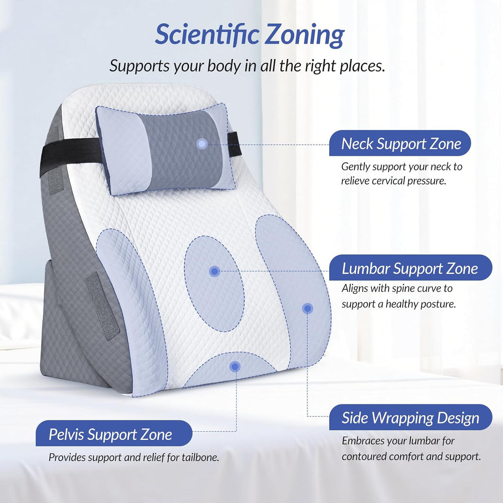 Zikee Adjustable Wedge Pillow Headboard Set for Sleeping & After Surgery, Ergonomic Reading Pillow for Sitting in Bed, Bed Wedge with Memor…