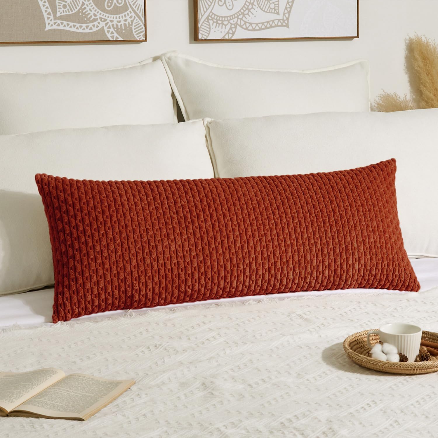 KevinTextile Kevin Textile Fall 14x36 Inch Long Lumbar 1 Pack Boho Decorative Throw Pillow Cover Soft Striped Corduroy Rectangle Cushion Ca…