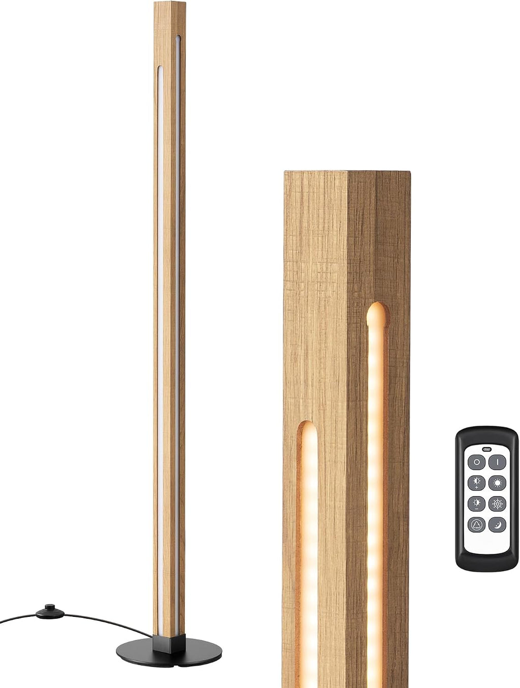 EDISHINE Corner Floor Lamp, Upgraded Dual-Sided Lighting, Wooden Floor Lamps for Living Room, Standing Lamp with Remote/Foot Control…
