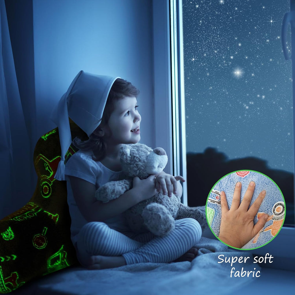 Aimuan Construction Truck Vehicles Reading Pillow Glow in The Dark Bed Rest Wedge Kids Glow Backrest Pillow Car Print with Arms Back…