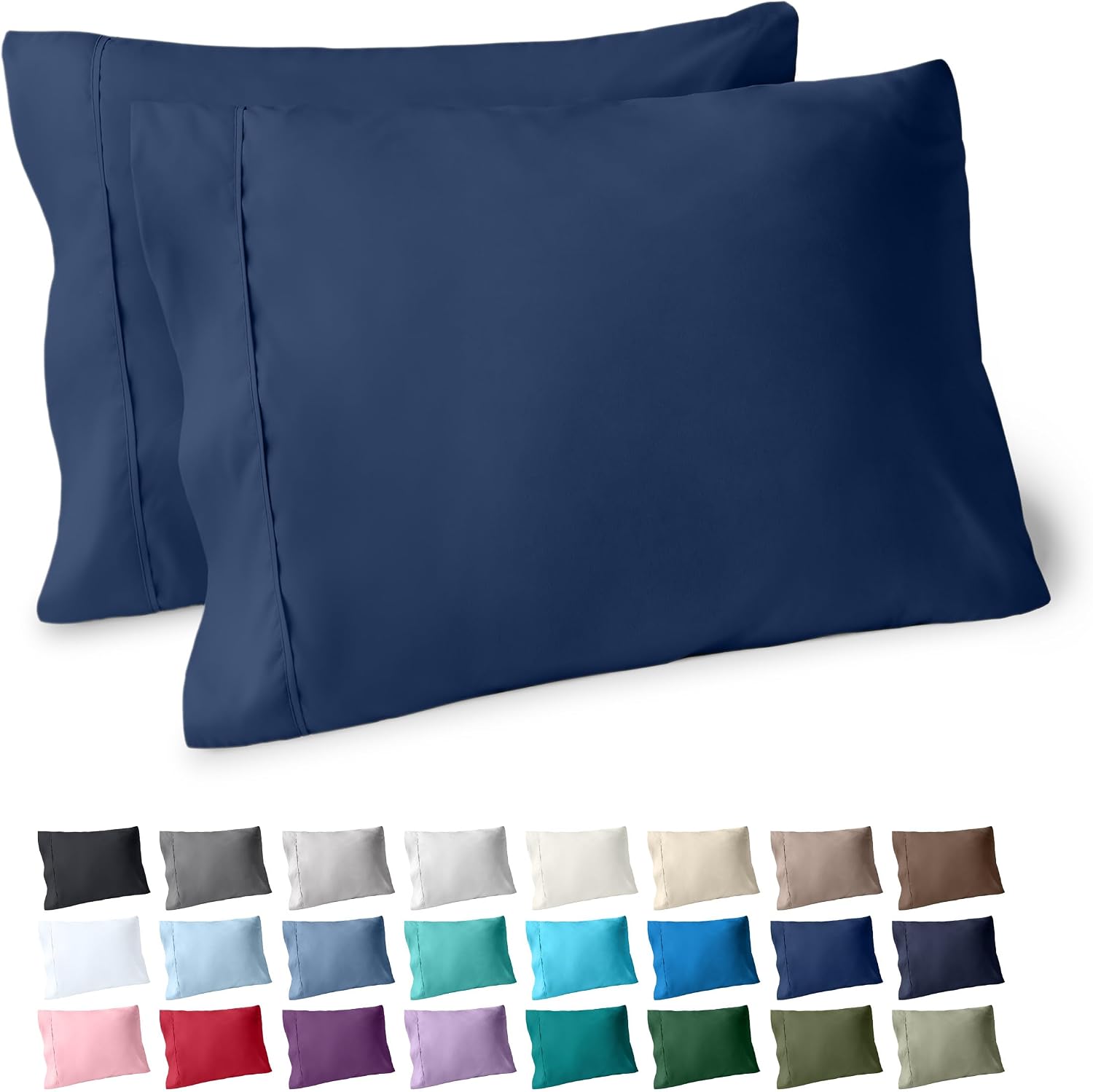 BareHome Bare Home Microfiber Pillow Cases - Standard/Queen Size Set of 2 - Cooling Pillowcases - Double Brushed - Dark Blue Pillowcases 2…