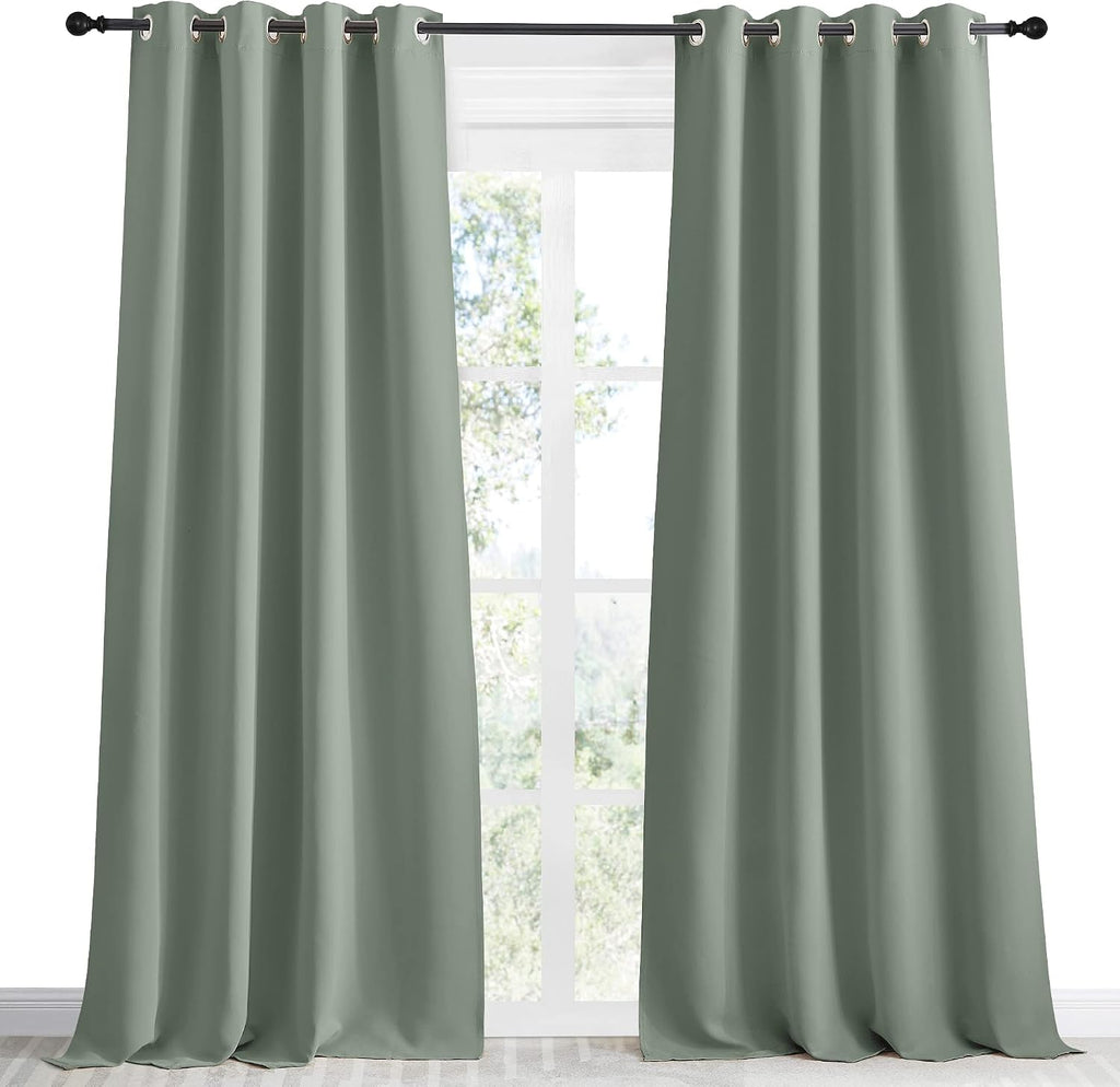 NICETOWN Blackout Greyish Green Curtain 96 inch Length for Bedroom, W55 x L96, 1 Panel, Thermal Insulated Grommet Room Darkening Window…