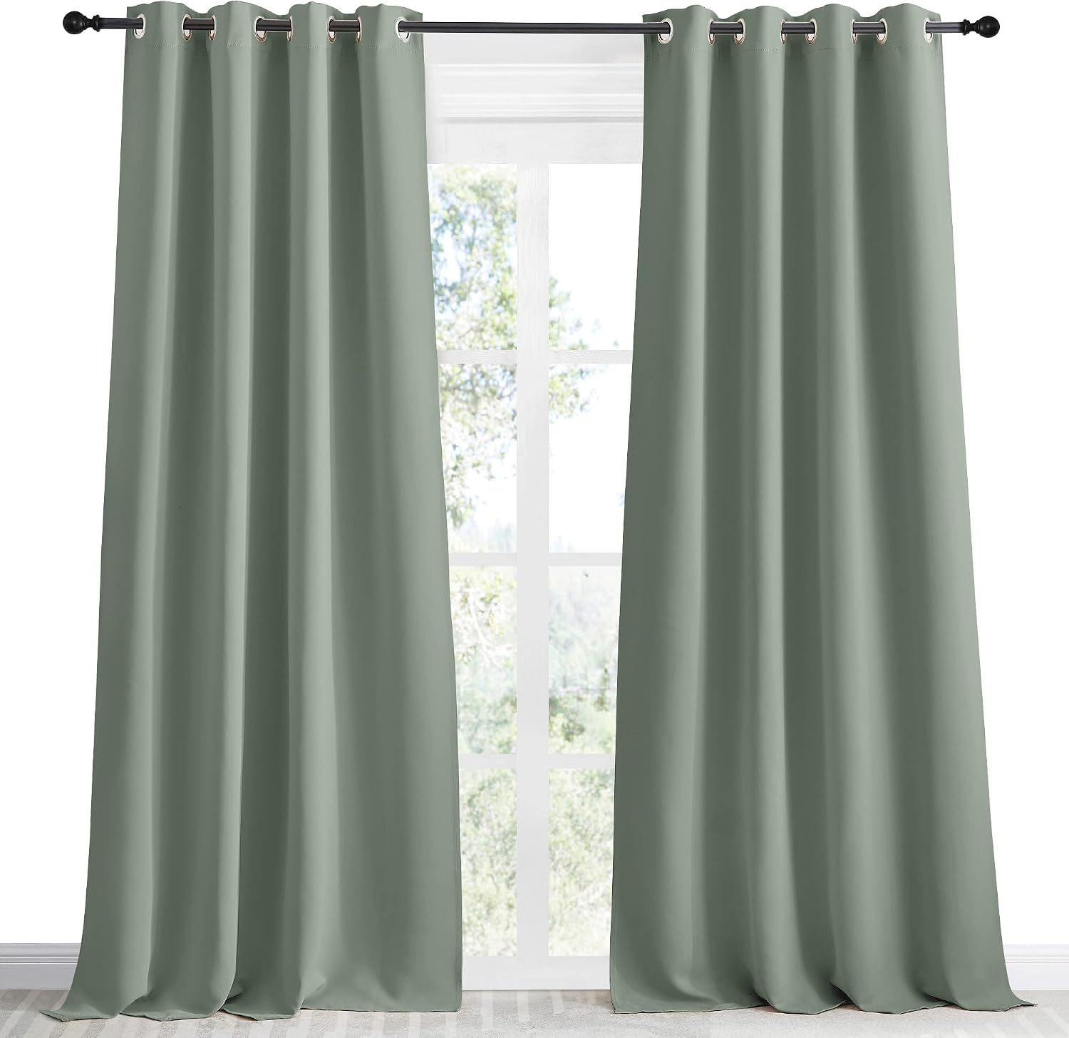 NICETOWN Blackout Greyish Green Curtain 96 inch Length for Bedroom, W55 x L96, 1 Panel, Thermal Insulated Grommet Room Darkening Window…