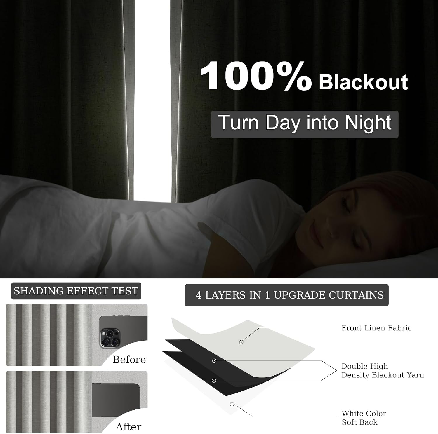 Topfinel 92 Inch Linen 100% Blackout Curtains 2 Panels for Living Room Bedroom Thermal Insulated Total Black Out Linen Drapes with Back Tab…