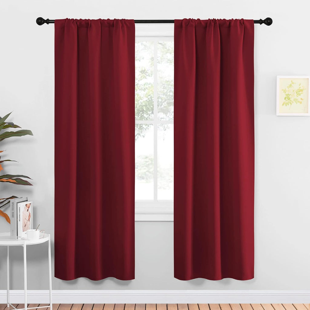 NICETOWN Christmas Burgundy Curtains Blackout Drape Panels - Lights Block Out Window Treatment Short Curtain Sets for Loft and Basement…