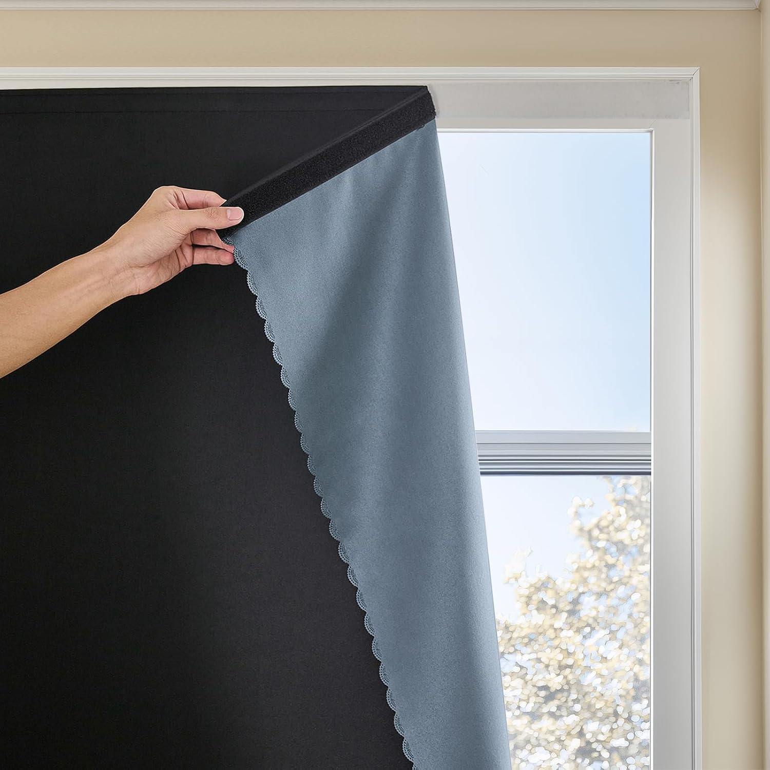 Jilron Autohesion Curtains for Windows, Bedroom Blackout Curtains for - Thermal Lnsulated No Drill Curtains Room Darkening Black Small Drape…