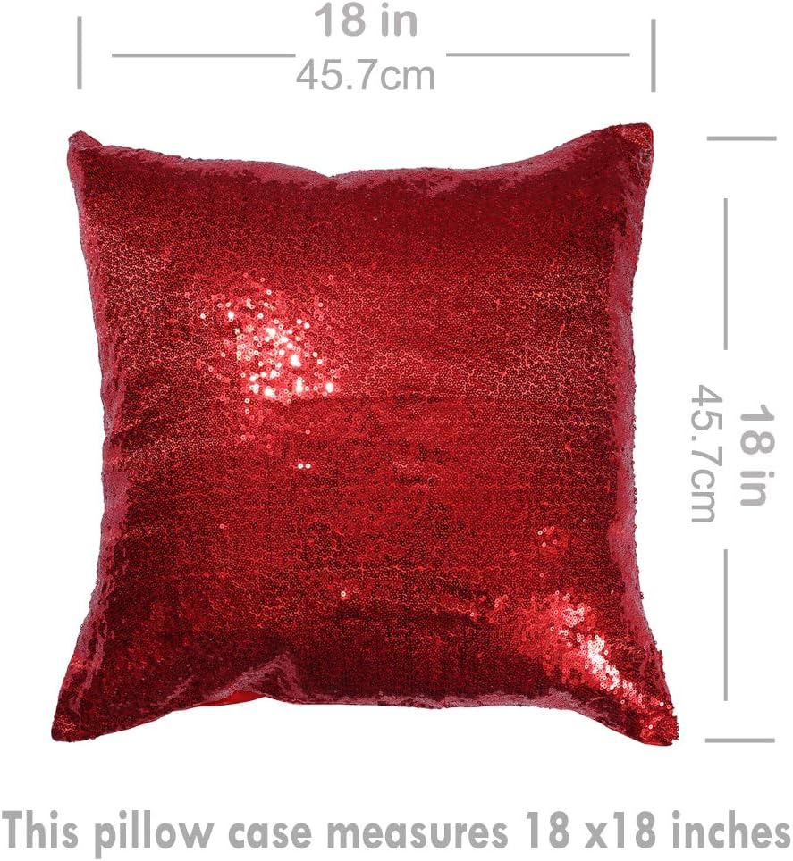 Eternal Beauty Set of 2 Sequin Decorative Pillow Cases Red Pillow Covers for Couch Sofa Throw Pillows 18 X 18 Inches