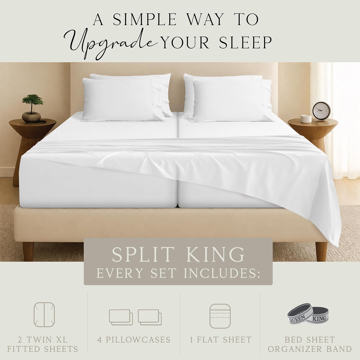 KARISSA MAE 7 Piece Pure Viscose from Bamboo Split King Size Sheet Set | 100% FSC Certified | Luxuriously Soft | Cooling | 18" Deep…