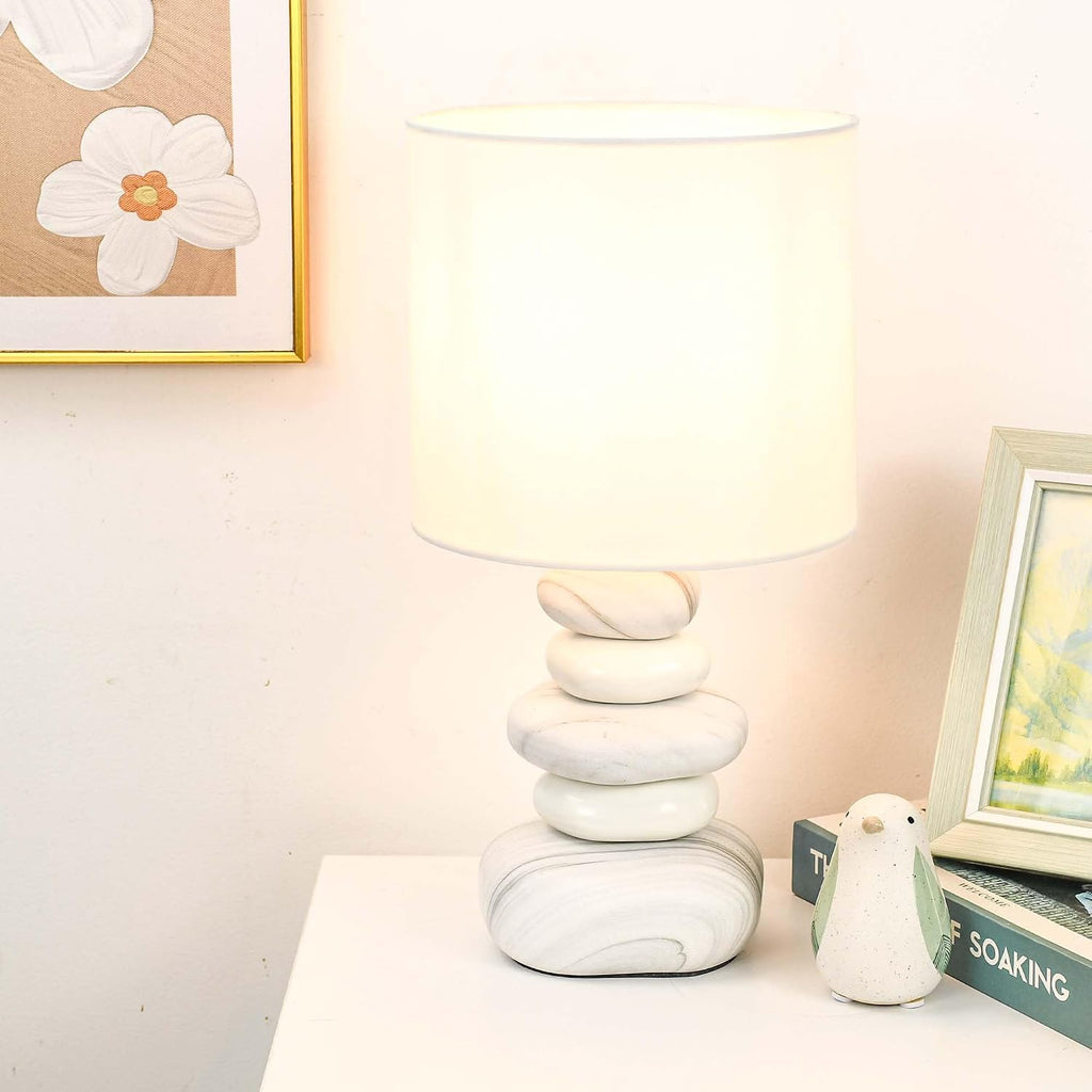 Stoney Ceramic Table Lamp for Living Room as Modern Kids Night Bedside Table Lamp for Bedroom, Φ7.09×H13.58IN, Bulb Excluded, Light Marble