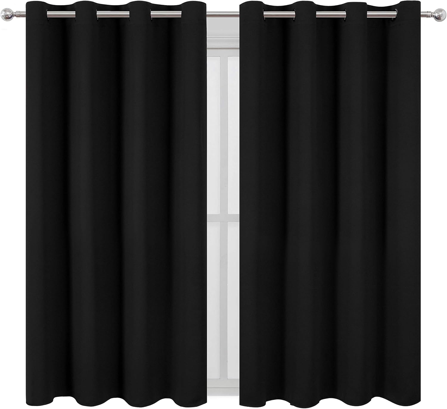 Lemomo Black Blackout Curtains 52 x 63 Inch Length/Set of 2 Curtain Panels/Thermal Insulated Room Darkening Curtains for Bedroom and Living…