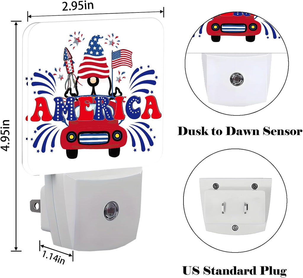 Happy Independence Day Night Light, Plug Into Wall with Dusk to Dawn Light Sensors, Warm Nightlights for Bedroom, Bathroom, Hallway…