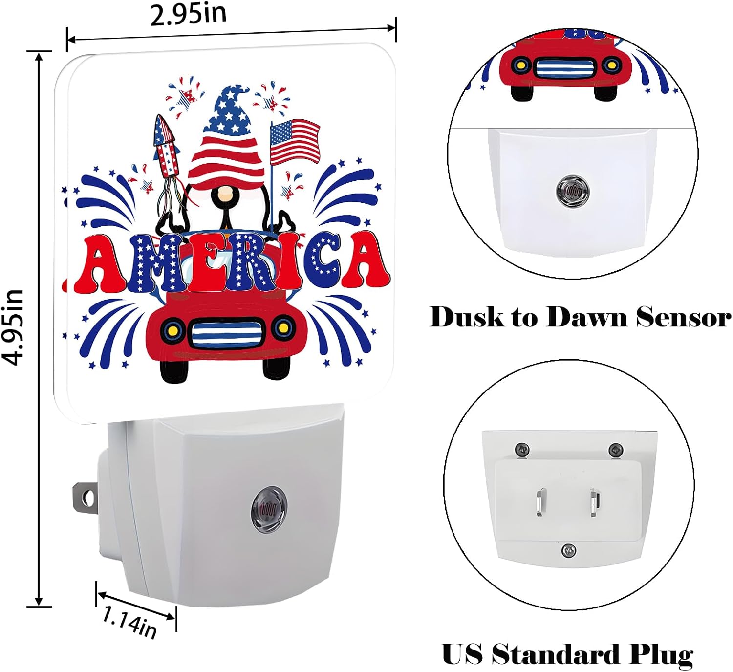 Happy Independence Day Night Light, Plug Into Wall with Dusk to Dawn Light Sensors, Warm Nightlights for Bedroom, Bathroom, Hallway…