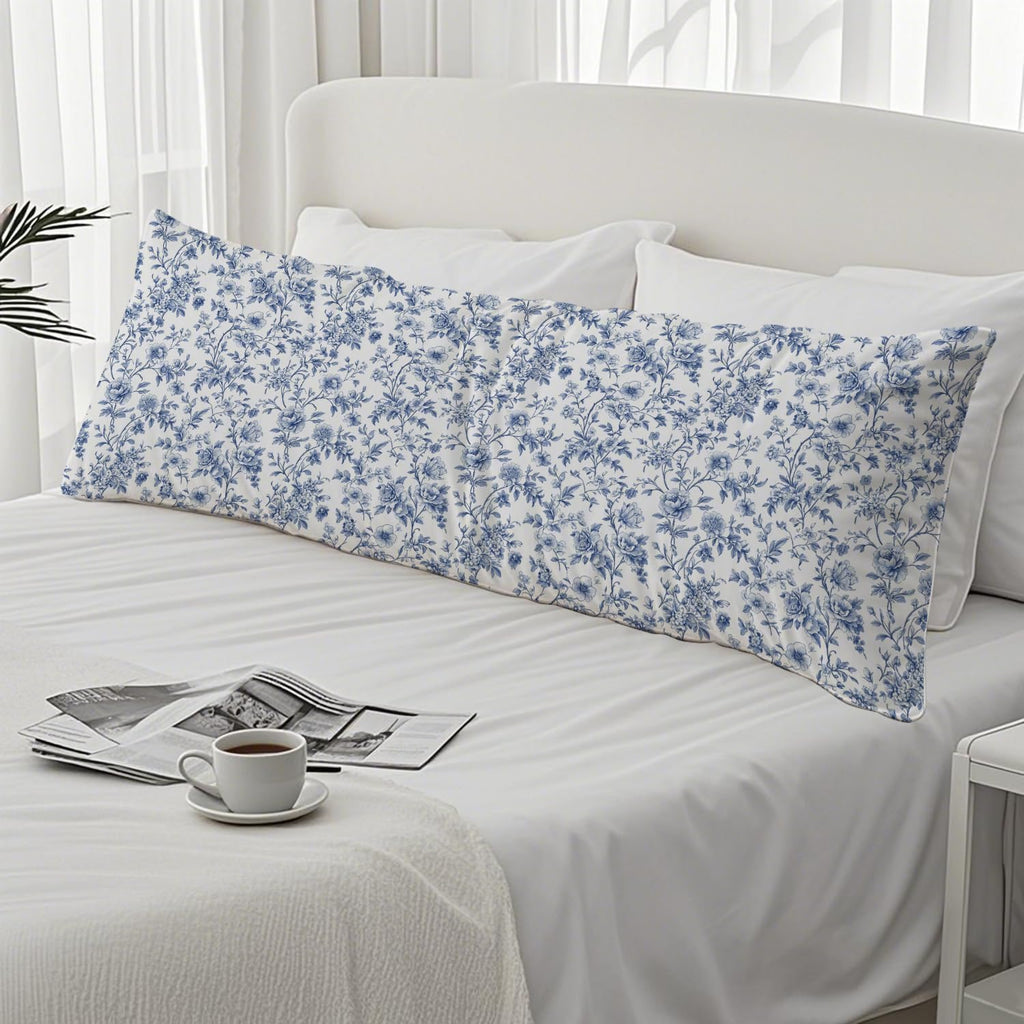 Vintage Chinoiserie Blue Floral 20x54 Body Pillow Cover, Blue and White Home Decor, Grandmillennial Flower Decorative Long Body Pillow…