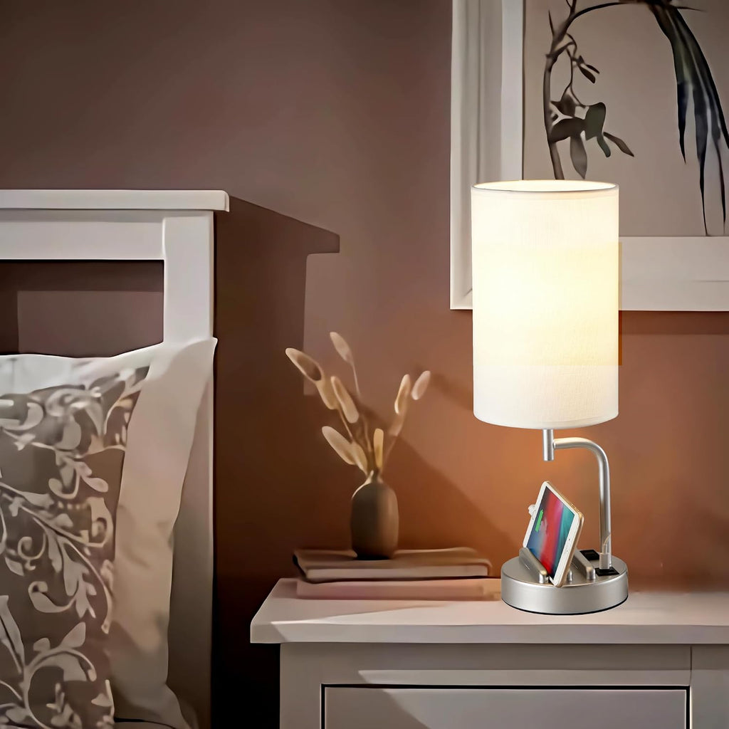 Dreamholder Touch Control USB Table Lamp, Upgraded 3-Way Dimmable Bedside Desk Lamp with USB C & A Charging Ports and AC Outlet…