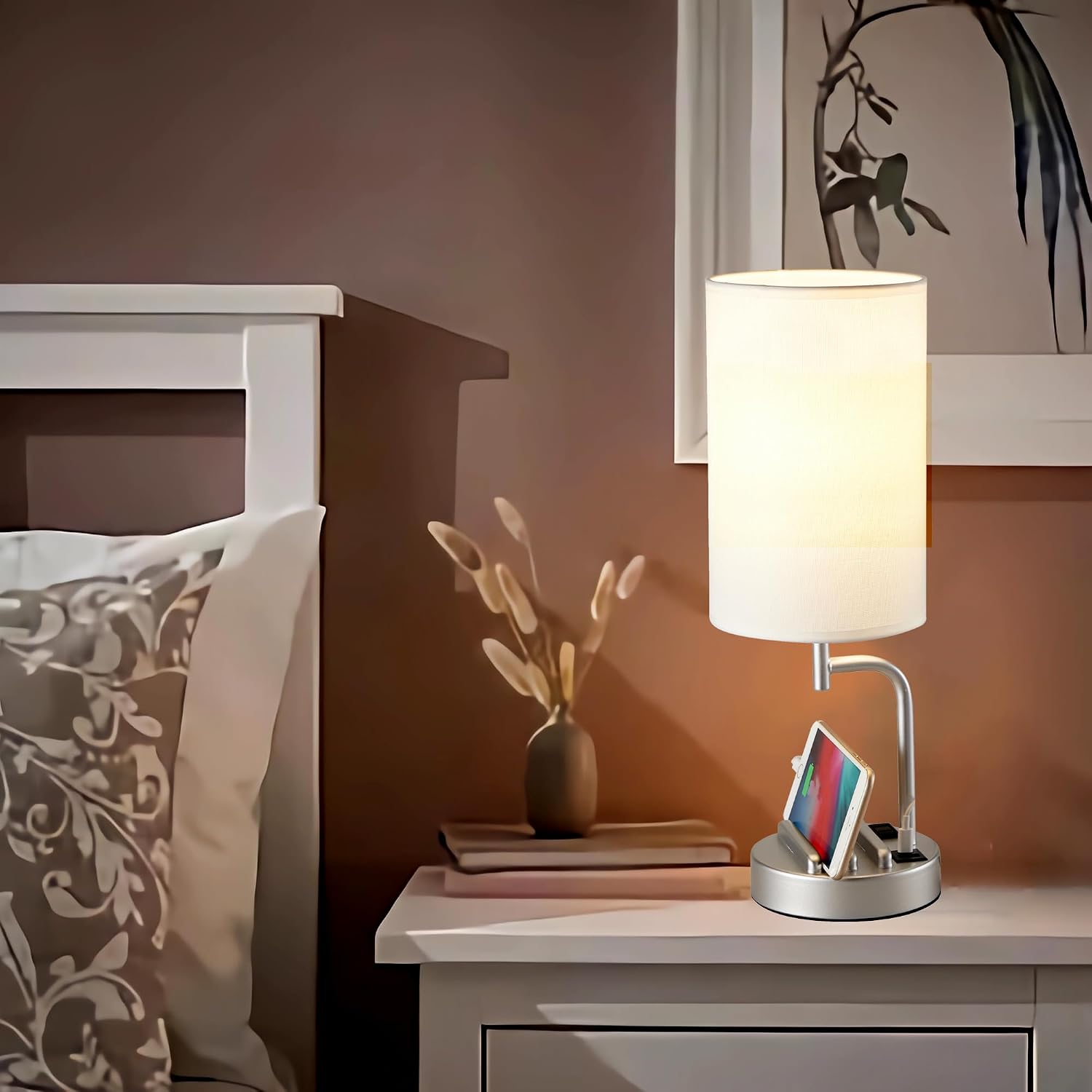 Dreamholder Touch Control USB Table Lamp, Upgraded 3-Way Dimmable Bedside Desk Lamp with USB C & A Charging Ports and AC Outlet…