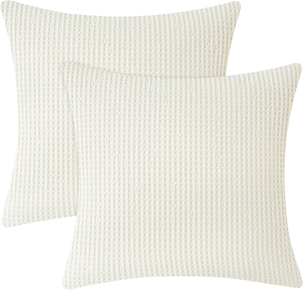 Phf 100% Cotton Waffle Weave Euro Shams 26"X26", No Filling, 2 Pack Elegant Home Decorative Euro Throw Pillow Covers for Bed Couch Sofa, Cre…