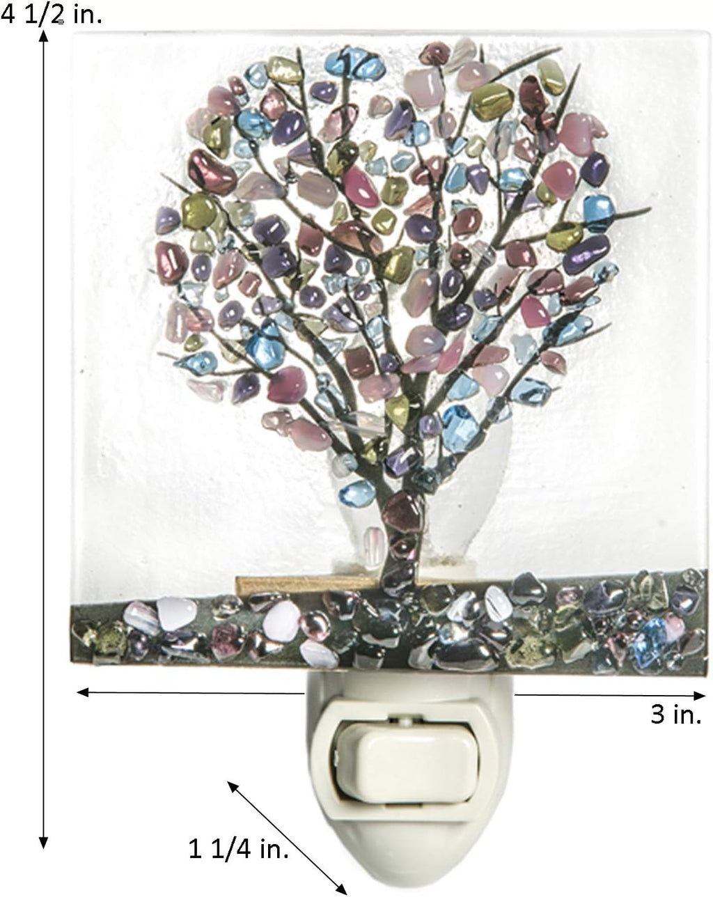 J Devlin Glass Art Stained Glass Tree Night Light – Fused Glass Chip Plug in Nightlight with Purple, Green & Blue Glass – Handmade…