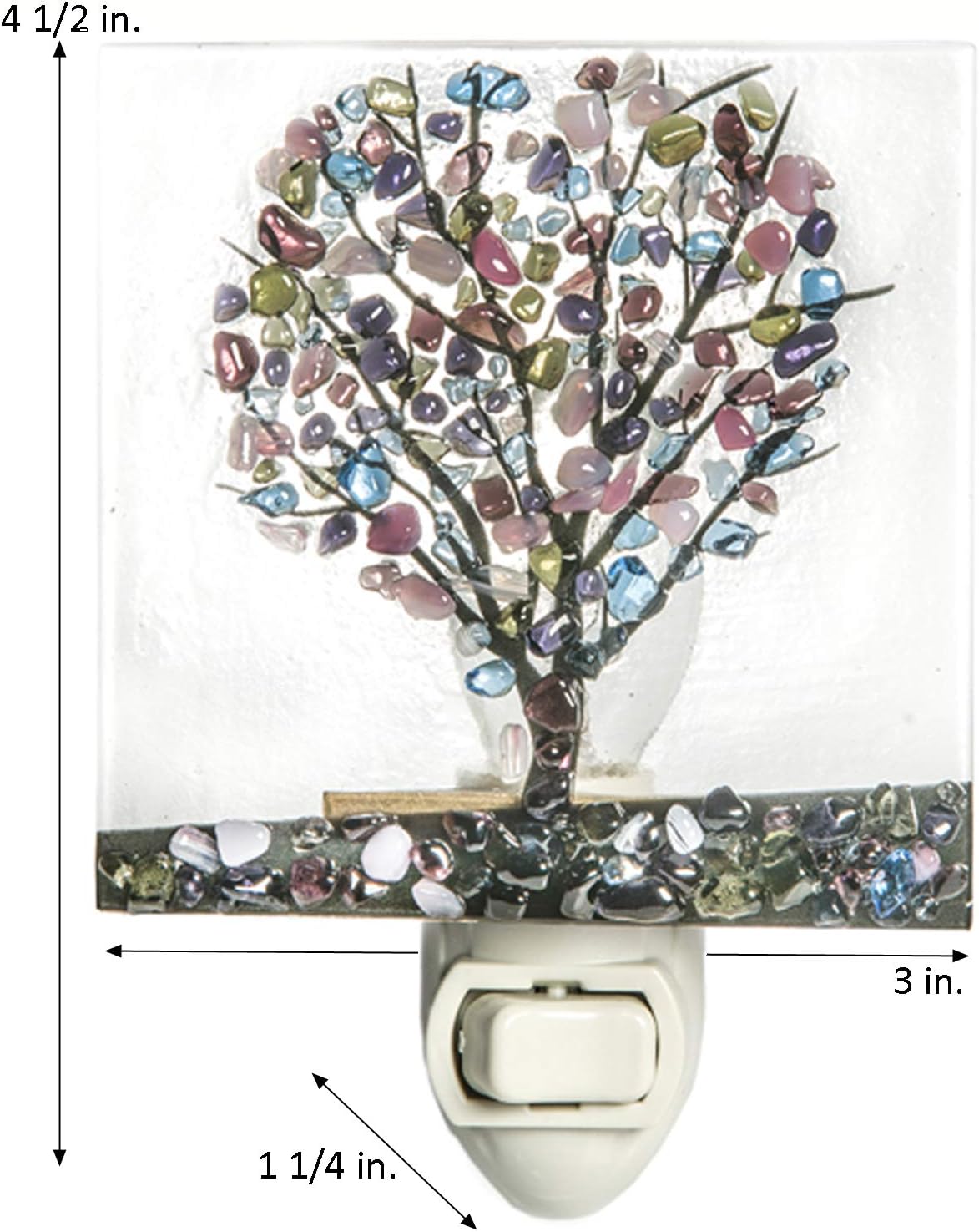 J Devlin Glass Art Stained Glass Tree Night Light – Fused Glass Chip Plug in Nightlight with Purple, Green & Blue Glass – Handmade…