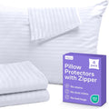 Set of 12 Pillow Protectors with Zipper Standard Size - 100% Resistant to Stains, Dust & Dirt - Washable Covers for Increased Pillow…