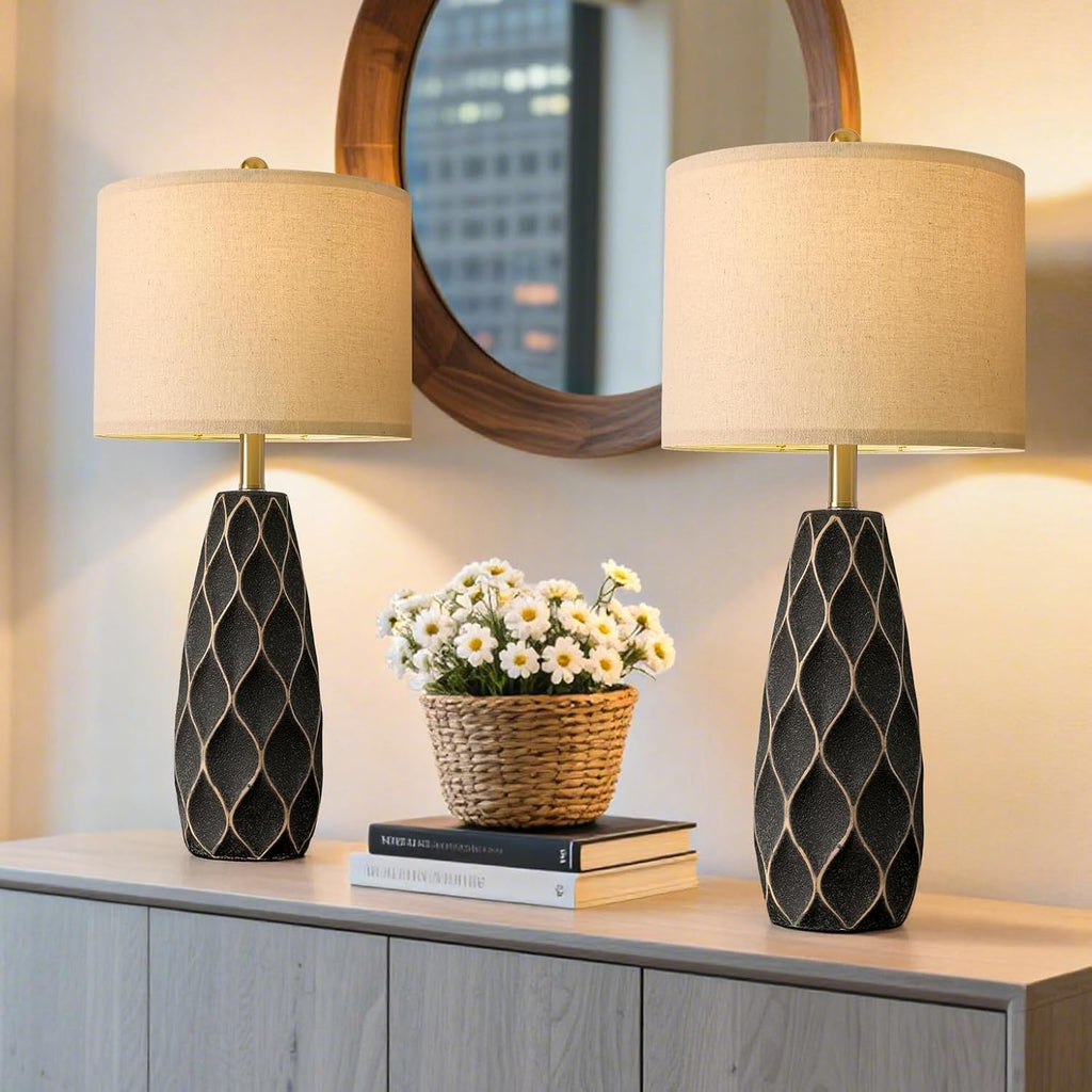 PORTRES 27.5" Ceramic Table Lamps for Bedroom Living Room Lamps Set of 2 Modern Bedside Nightstand Lamp Farmhouse Vintage Rustic Boho…