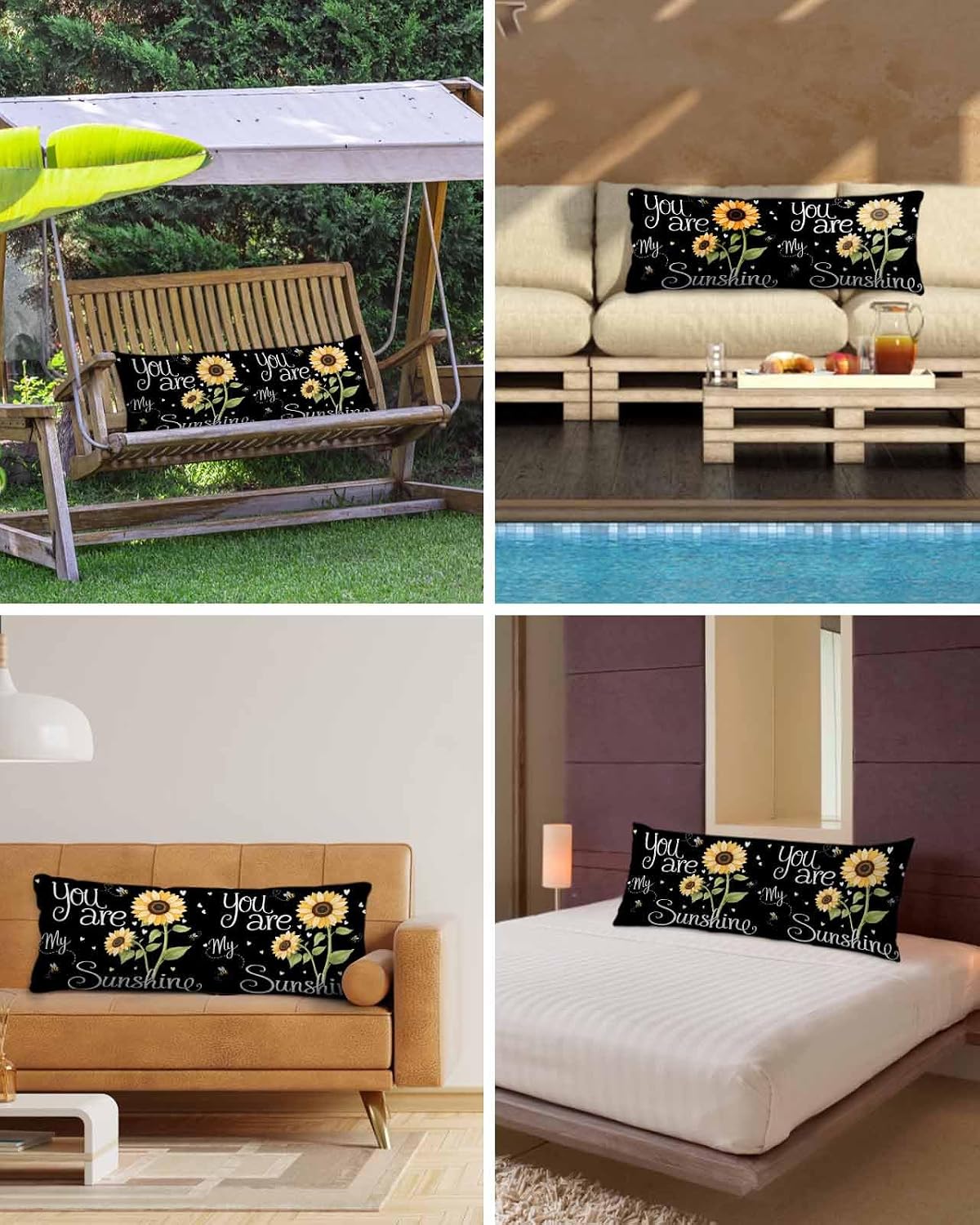 Rgaienmelw You Are My Sunshine Body Throw Pillow Covers 20x54 Inches, Rectangle Decorative Pillowcase with Zipper, Yellow Sunflowers C…