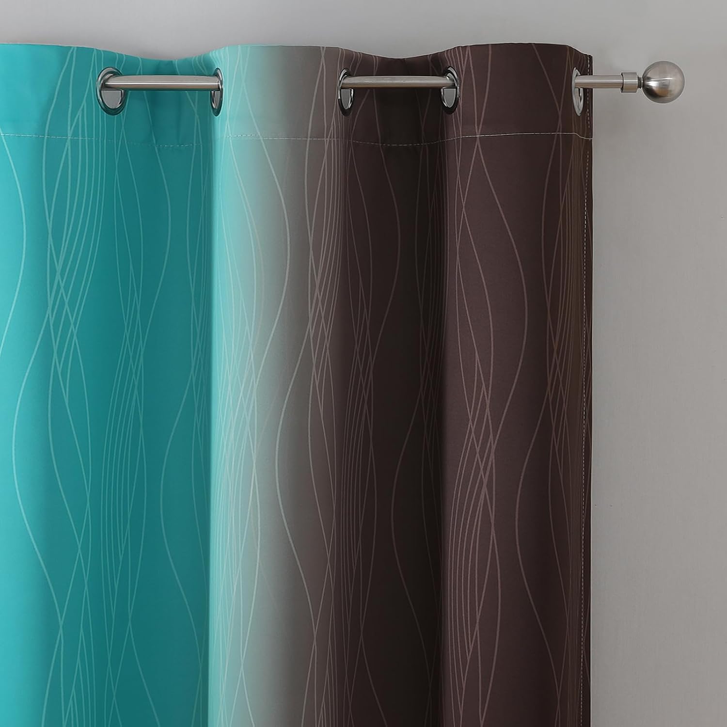 Estelartextiler Estelar Textiler Brown and Teal Ombre Blackout Curtains 72 Inches Length for Bedroom, Thermal Insulated Light Blocking Grom…