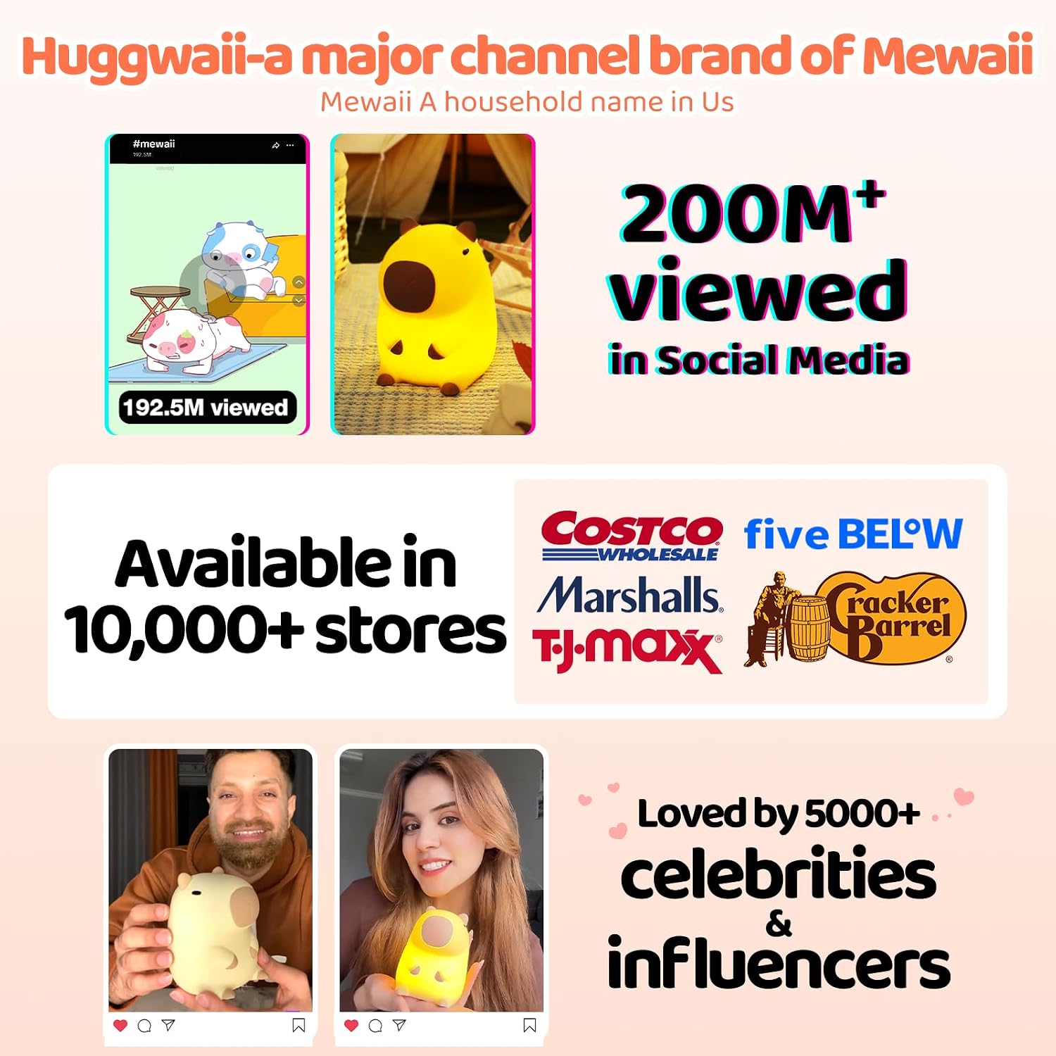 Mewaii Huggwaii Squishy Capybara Night Light for Kids - Soft Silicone Tap-Control Kids Night Light with 2 Brightness Levels & 20-Min Timer,…